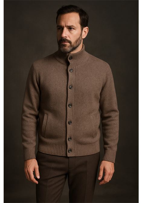 Cardigan in Maglia Cavalieri Milano in Lana  Collo Coreano Marrone Cavalieri Milano | Maglieria | 87077408